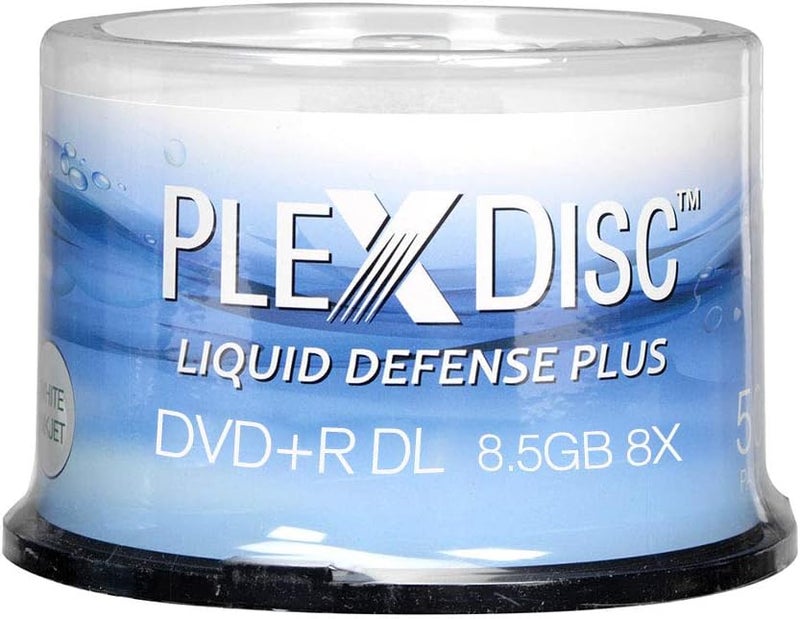 PlexDisc Water Resistant Glossy White Inkjet Printable DVD+R DL 8X 8.7GB, 50 Disc Spindle (Model: 608-C04) - Image 1
